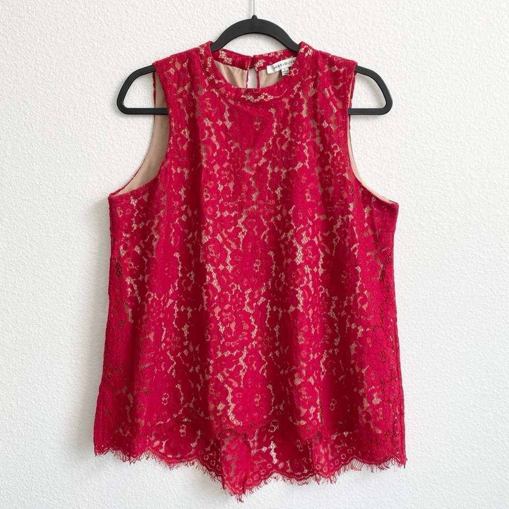 Rose & Olive Red Floral Lace Sleeveless Tank Top